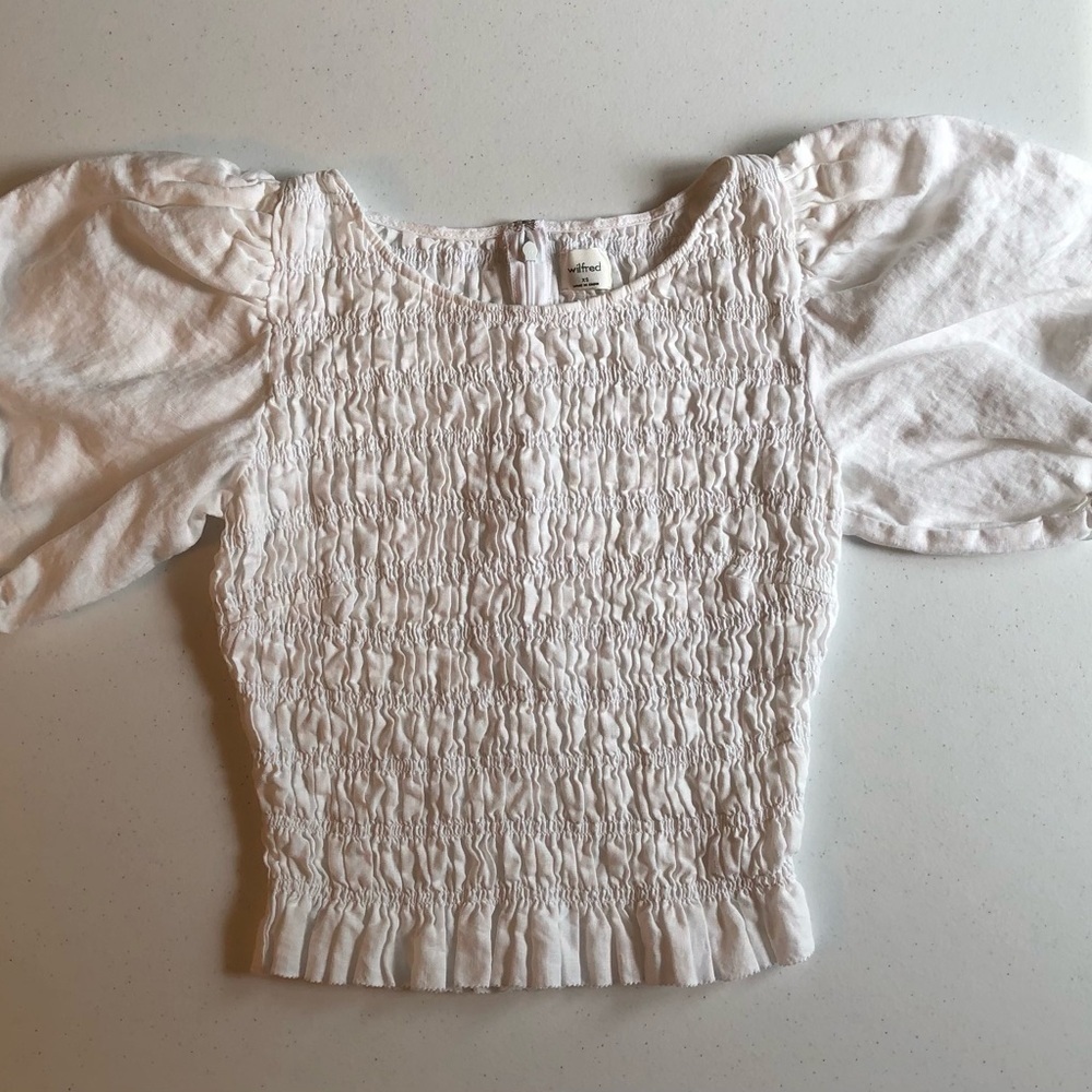 Wilfred 100% ORGANIC Linen Elegant White Blouse Top Size XS